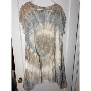 ANGELA MARA Tie Dye Linen Blend Tunic Dress Top‎ Italy Lagenlook